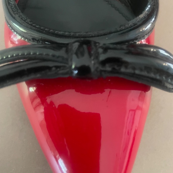 Red Prada Patent Leather Low Heels Black Bow Detail, Size 36.5 - Picture 10 of 14